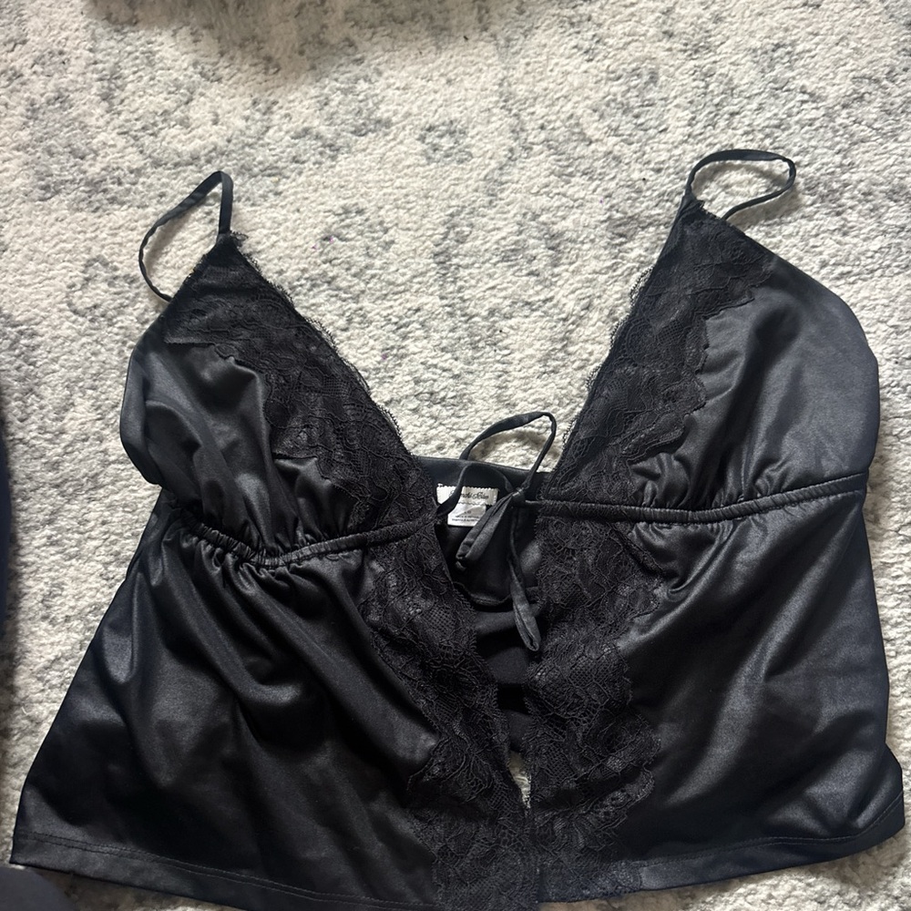 Black Lace Trim Satin Cami Top - urban
